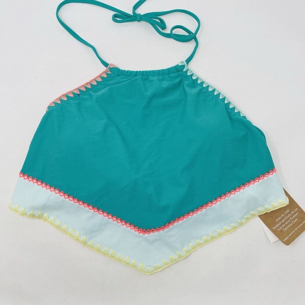 Hobie Womens Medium Stitch Trim Halter‎ Neck Swim Bikini Top in Green $38 1855